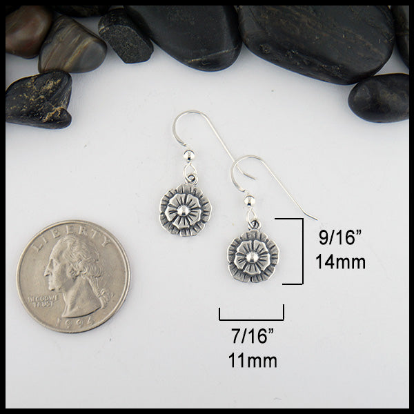 English Rose drop earrings in Sterling Silver  measuring 7/16" by  9/16".