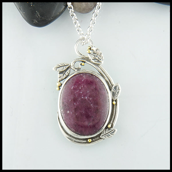 Ruby Gemstone and Ivy Pendant