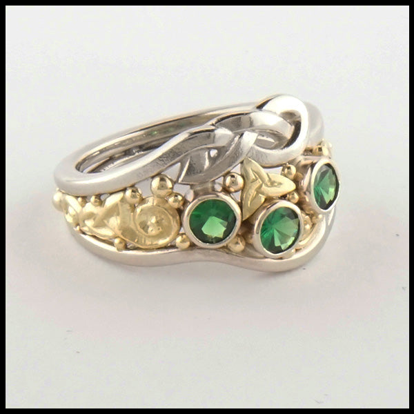 Unique Tsavorite Ring in 14K white and yellow gold