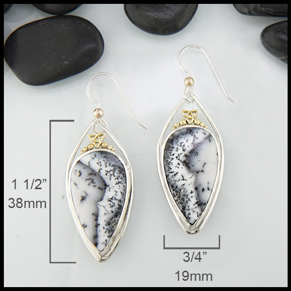 Dendritic Opal Earrings in silver and gold measure 1 1/2" by 3/4"
