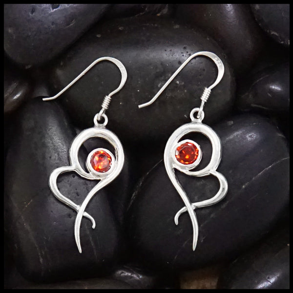 heart earrings with spessartite garnet