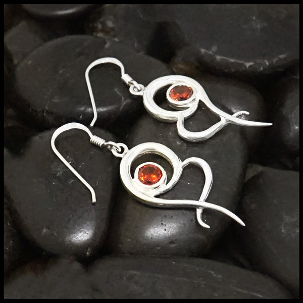 heart earrings with spessartite garnet