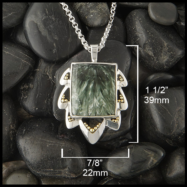 Seraphinite Pendant with Leaf Detail by Walker Metalsmiths