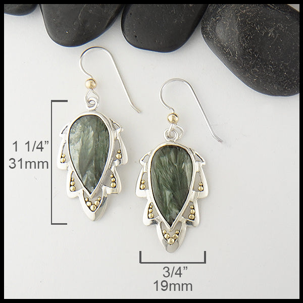 Seraphinite teardrop earrings by Walker Metalsmiths