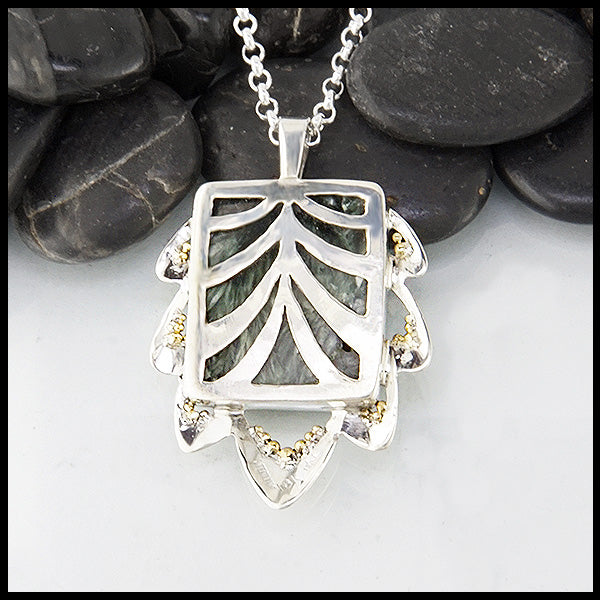 Seraphinite Pendant with Leaf Detail by Walker Metalsmiths