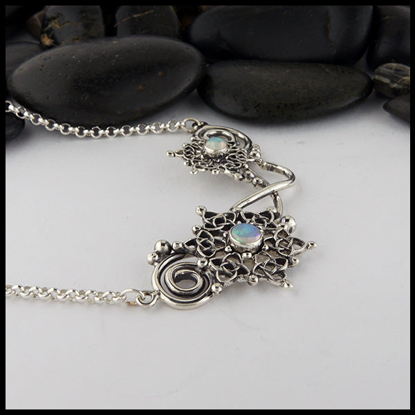 Snowflake Opal bar pendant in silver