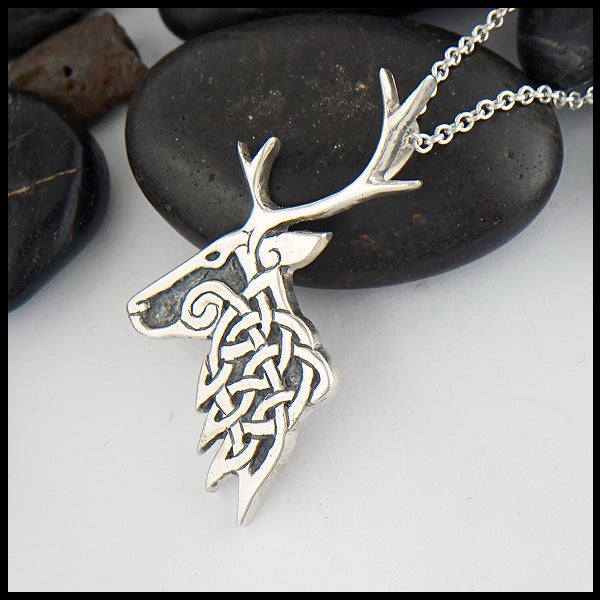 celtic reindeer pendant in silver