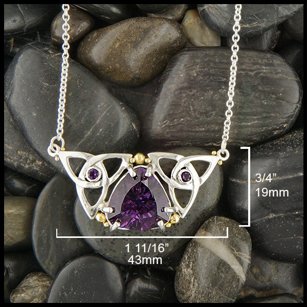 Silver Amethyst Celtic Trinity Pendant measurements 3/4" by 1 11/16".