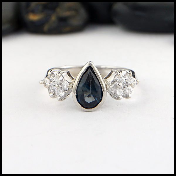 Blue Tourmaline and Diamond Ring in 14K White Gold