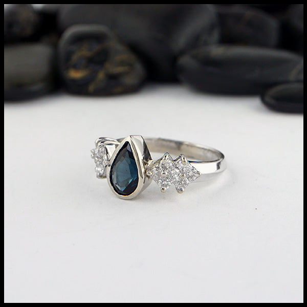 Blue Tourmaline and Diamond Ring in 14K White Gold