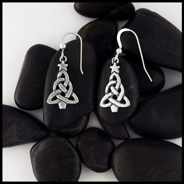 Sterling Silver Celtic Knot Christmas Tree Drop Earrings