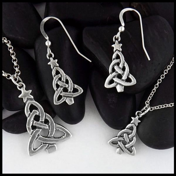 Black & Silver Sparkly Necklet and Earrings Set, Celtic Jewelry