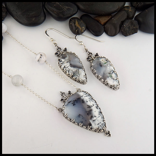 Dendritic Opal Pendant and Earring set