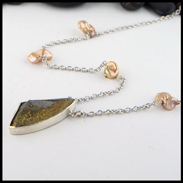 Rainbow Pyrite and Pearl Necklace