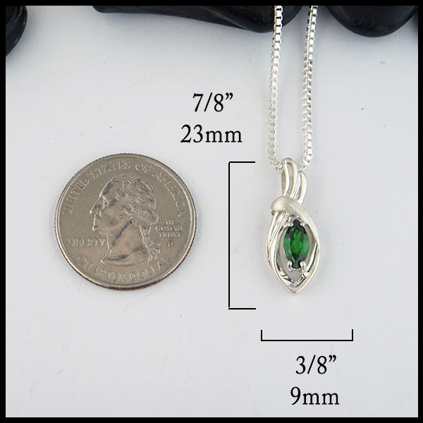 Green Tourmaline Pendant in sterling silver measures 7/8" by 3/8"