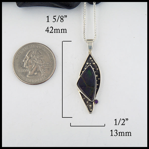 Pendant dimensions 42mm long by 13mm wide