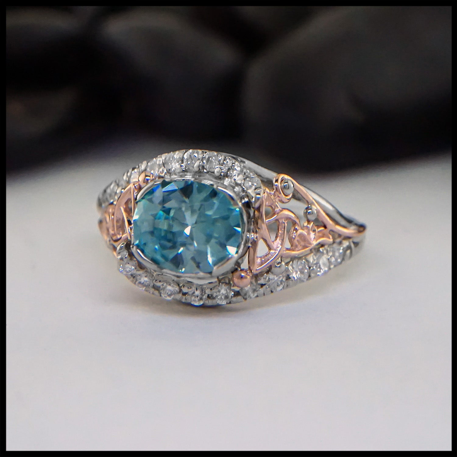 Blue Zircon and Diamond Custom Ring | Walker Metalsmiths