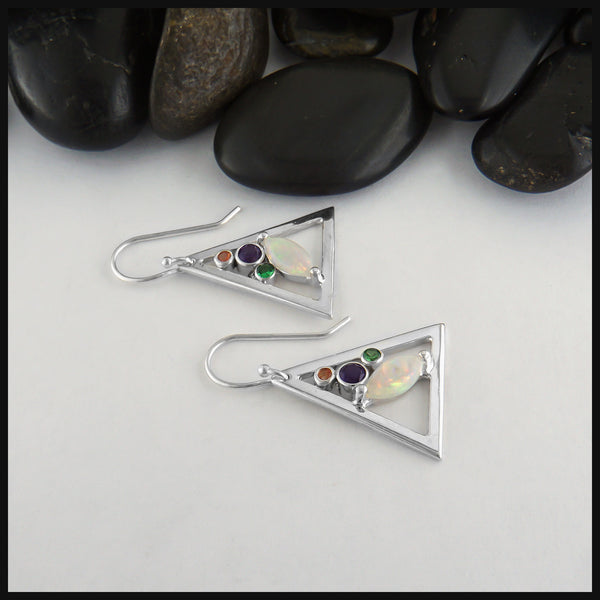 Triangle Frame Opal Drop Earrings