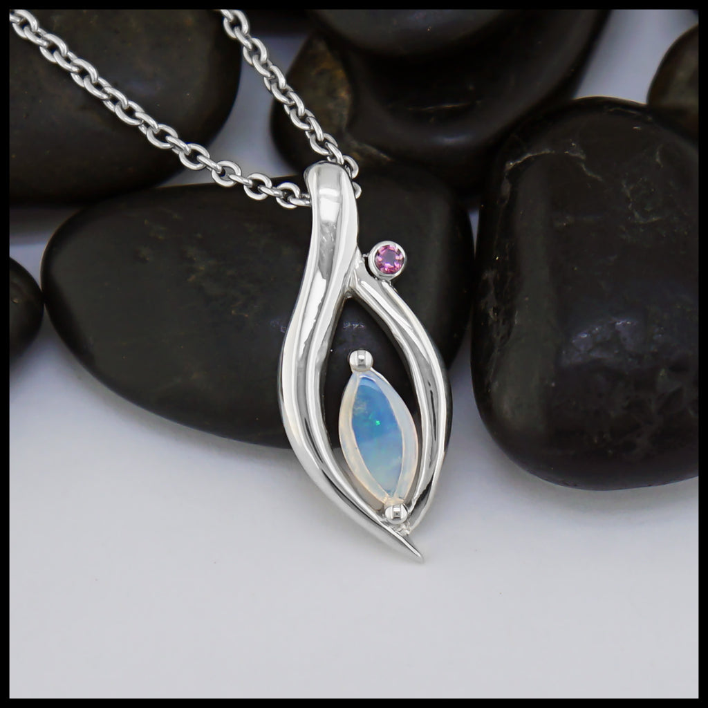 Sterling Silver Pendant with Opal and Pink Tourmaline