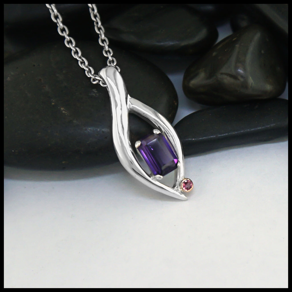 Sterling Silver Pendant with Amethyst and Pink Tourmaline