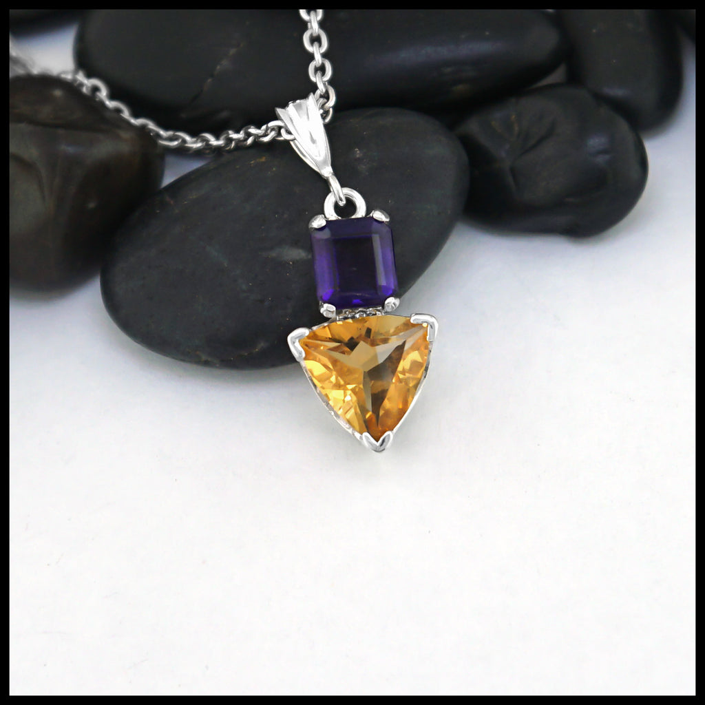 Sterling Silver Citrine and Amethyst Pendant