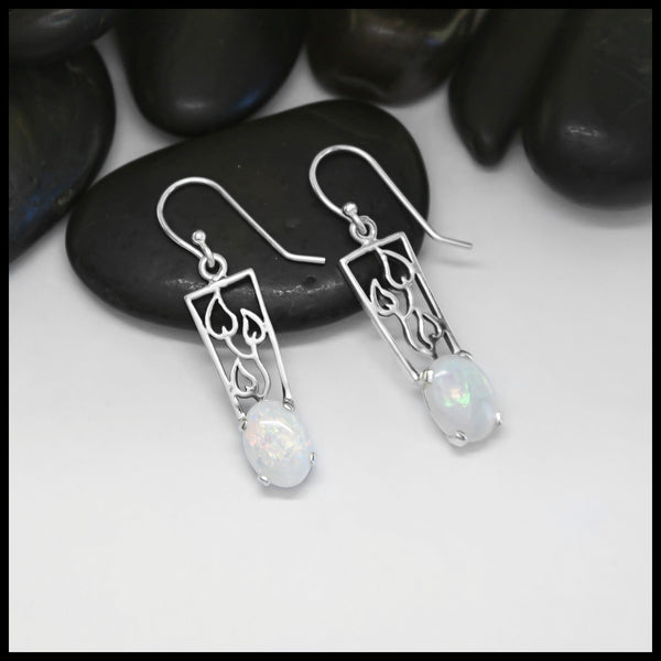 Leaf Drop Earrings with Opal