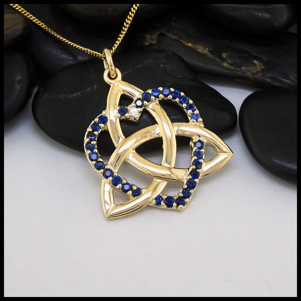 Sapphire and Diamond Trinity Heart Pendant