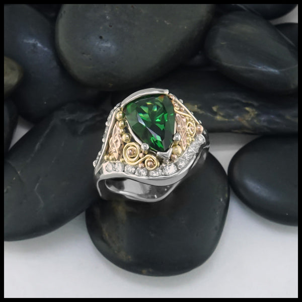 Chrome Tourmaline and Diamonds Custom Ring