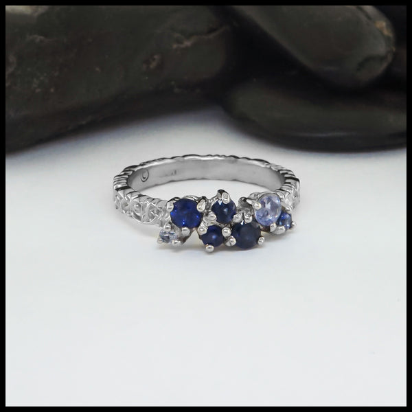 Sapphire Celtic Trinity Scroll Ring in 14K White Gold