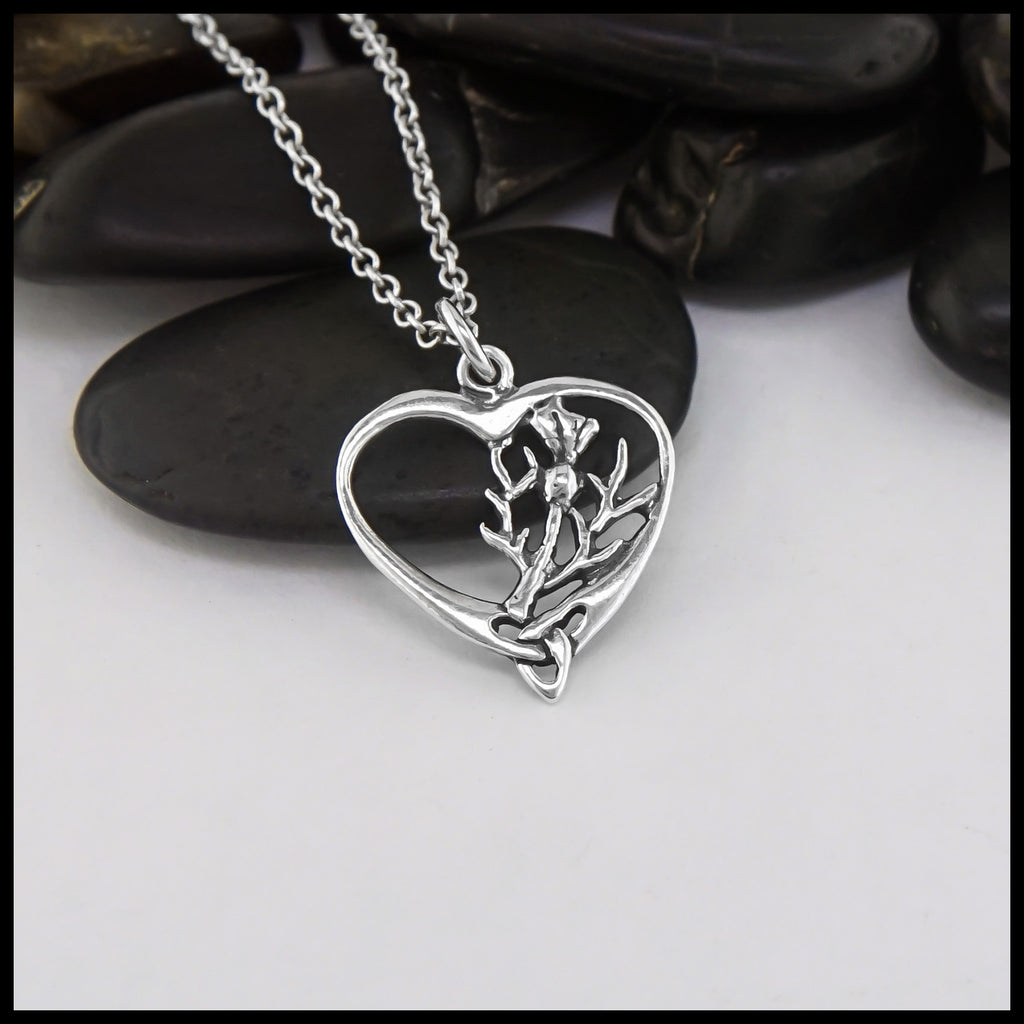 SS Scottish Thistle Celtic Heart Pendant