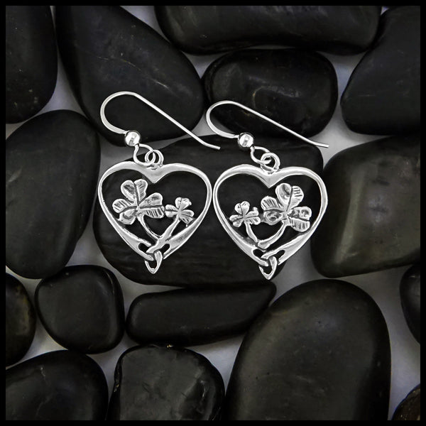 SS Shamrock Celtic Heart Drop Earrings