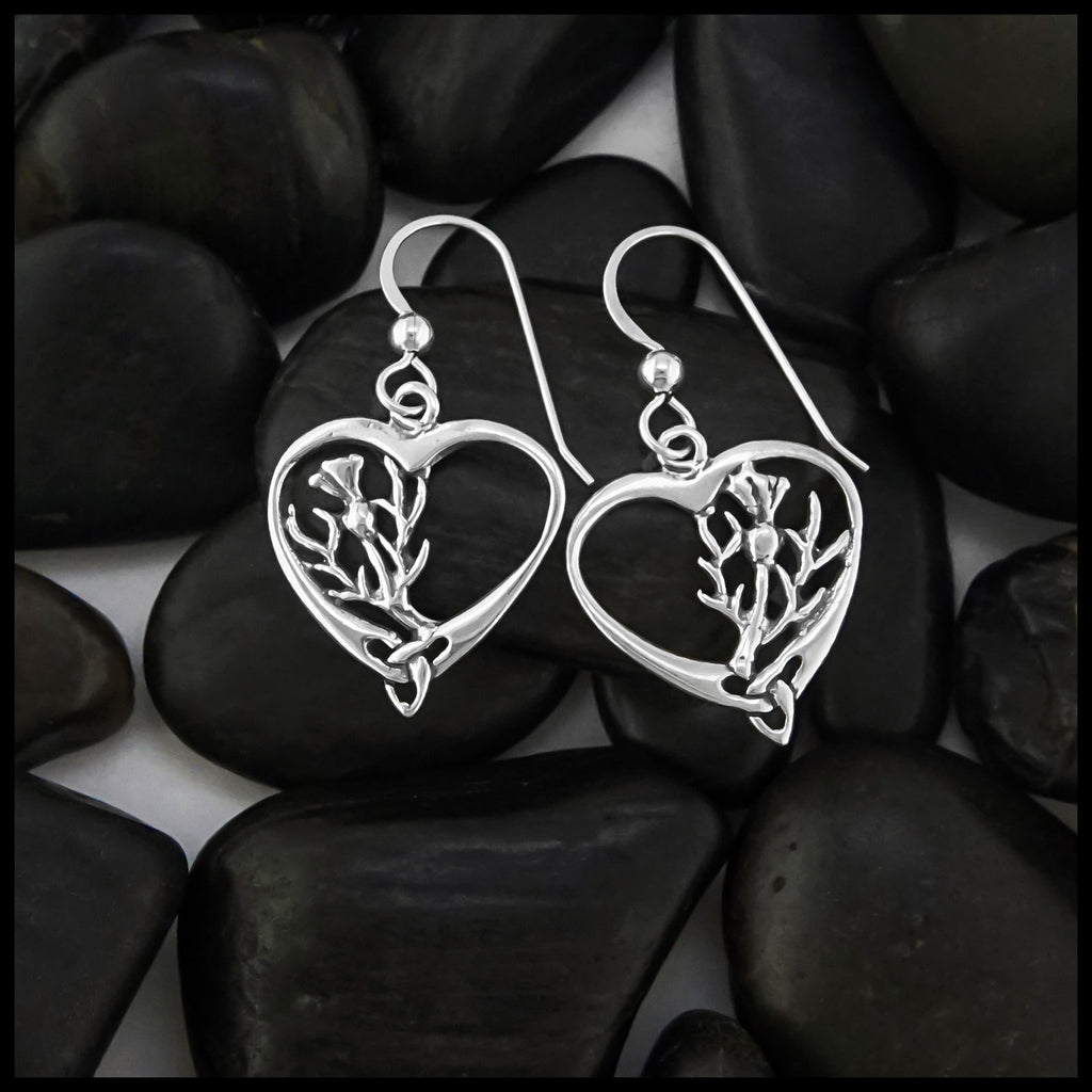 SS Scottish Thistle Celtic Heart Drop Earrings