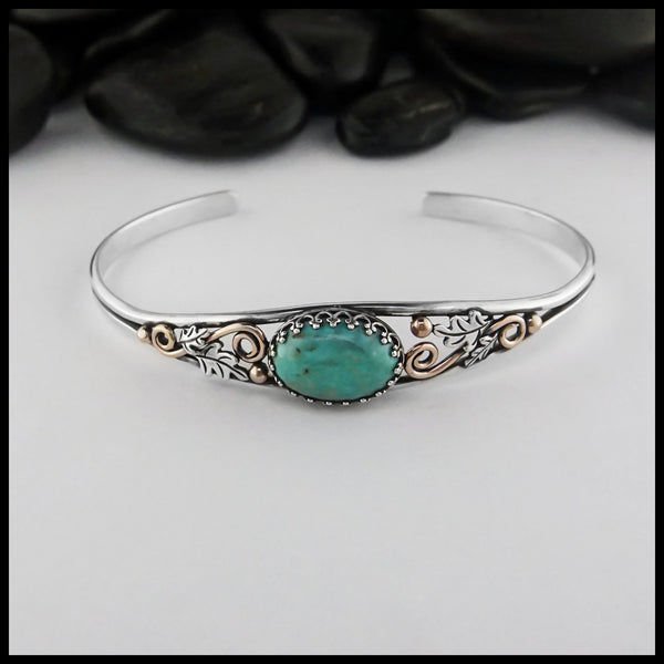 SS Oak Leaf Cuff Bracelet with Turquoise