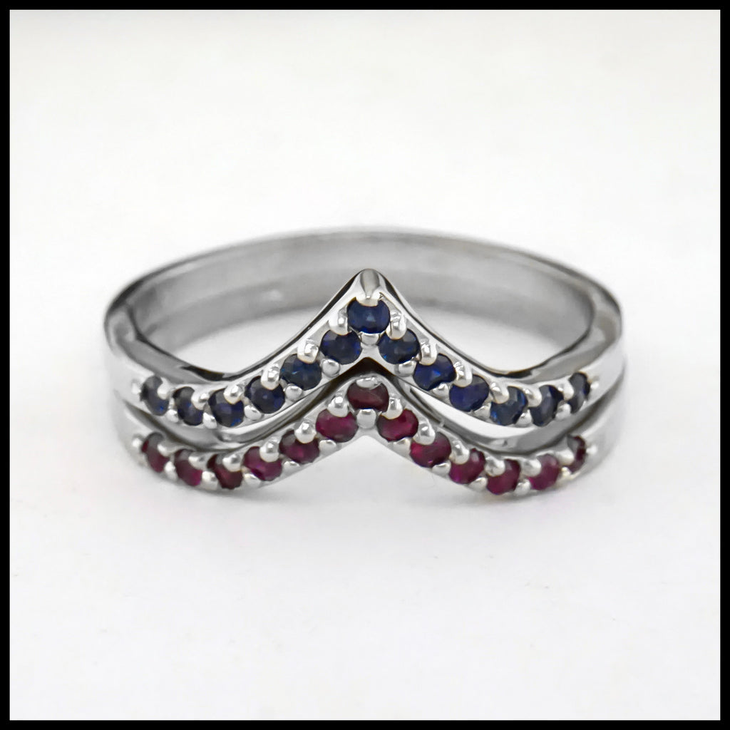 Chevron Stacking Bands Ruby bottom Sapphire top