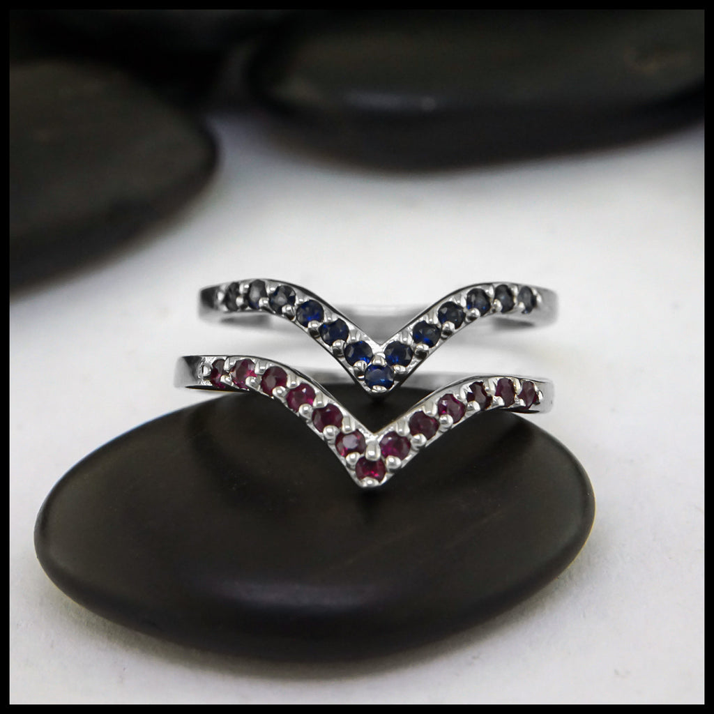 Chevron Stacking Bands Ruby front Sapphire back