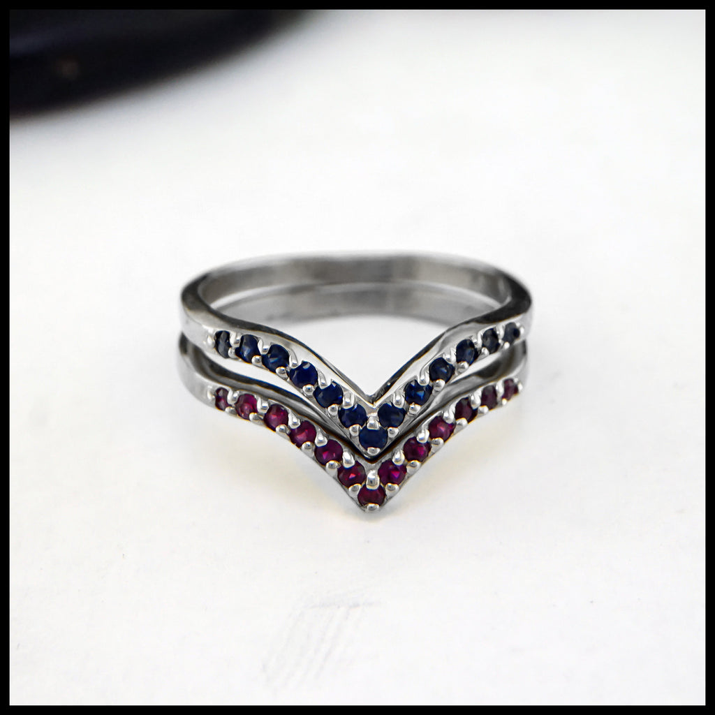 Chevron Stacking Bands Ruby bottom Sapphire top