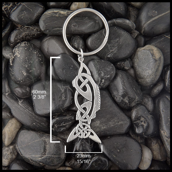 Celtic Fish Key Ring in Sterling Silver measures 2 3/8" by 15/16"