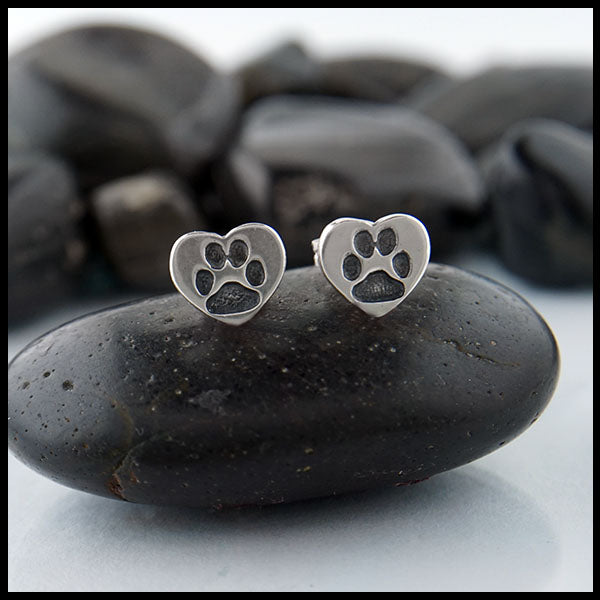 Heart Paw Print Earrings by Walker Metalsmiths