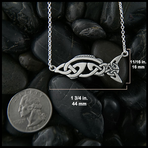1 3/4 inch long Celtic Salmon Pendant in Sterling silver
