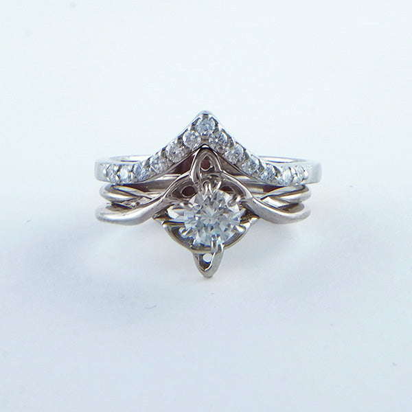 Chevron stacking band shown with R98 Wedding Set