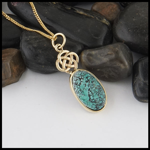 Josephine's Knot Turquoise Pendant in 14K Yellow Gold