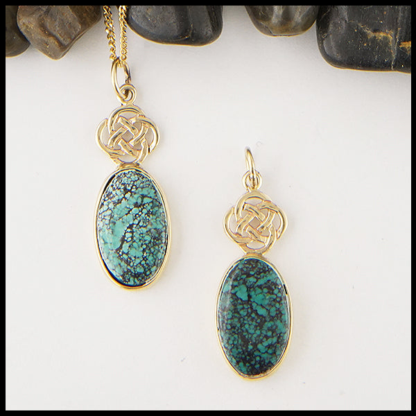 Josephine's Knot Turquoise Pendants in 14K Yellow Gold