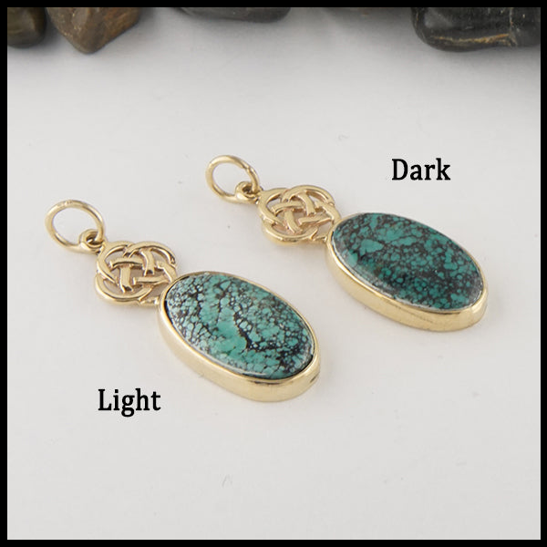 Josephine's Knot Turquoise Pendants in 14K Yellow Gold