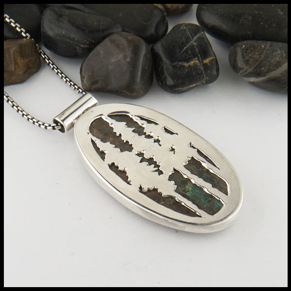 Azurite pine tree pendant in silver