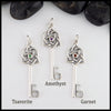 Sterling Silver Celtic Key Pendant with Amethyst, Garnet or Tsavorite