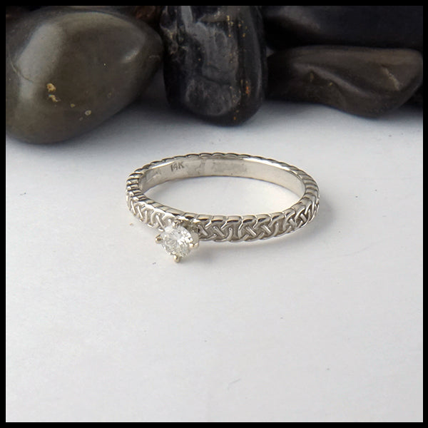 Josephine's Knot ring in 14K White gold with reclaimed diamond