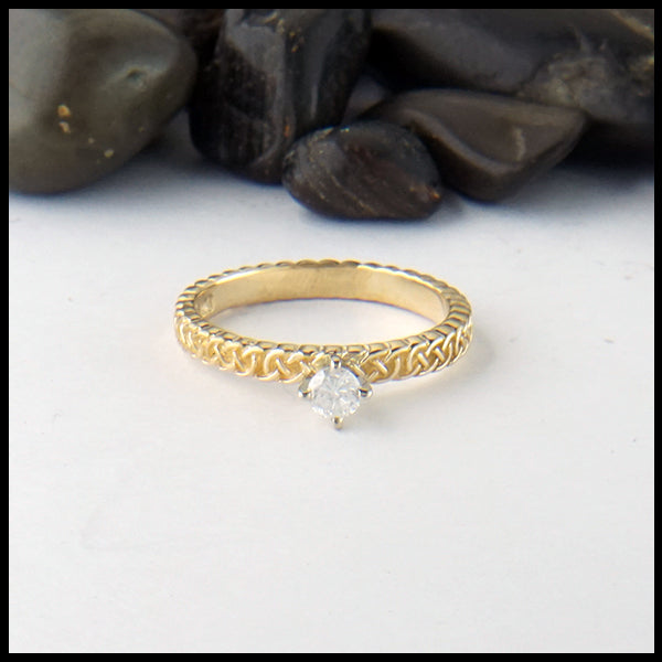 Josephine's Knot ring in 14K Yellow Gold with Reclaimed Diamond