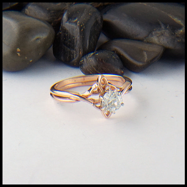 Princess Diamond Engagement Ring Set with 3 Diamond Chevron V Stack We -  Abhika Jewels