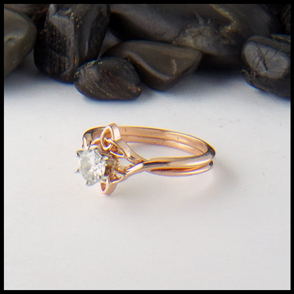 Interlocking Trinity Knot Wedding Set in 14K Rose gold with reclaimed diamond