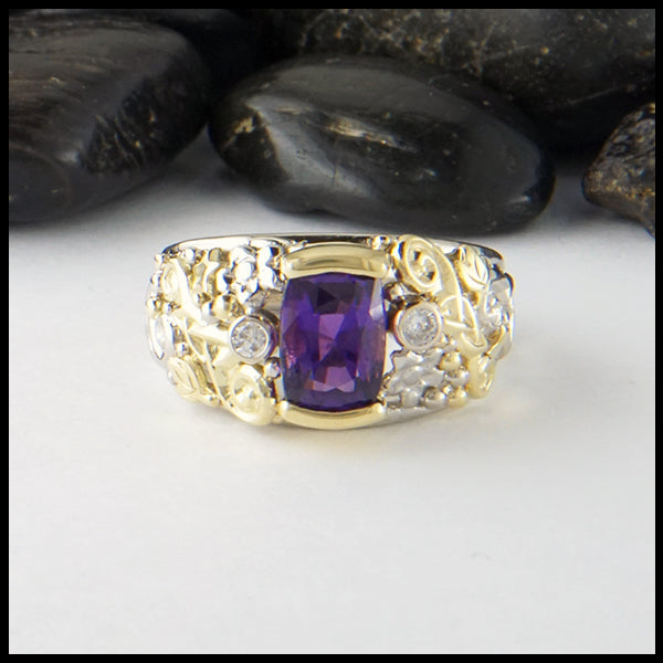 Purple sapphire custom ring with diamonds